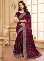 Jimmy Choo Wine Party Wear Embroidery Work Saree